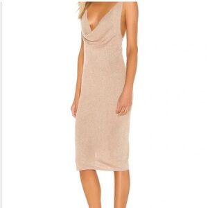 SUPERDOWN Shimmering Tan Backless Dress